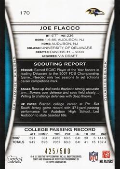 2008 Bowman - Blue #170 Joe Flacco  Back