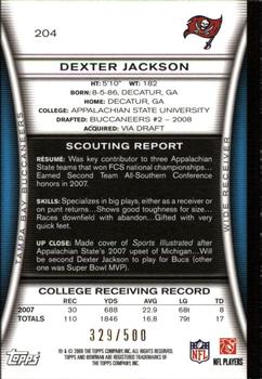 2008 Bowman - Blue #204 Dexter Jackson  Back