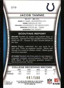 2008 Bowman - Blue #219 Jacob Tamme  Back