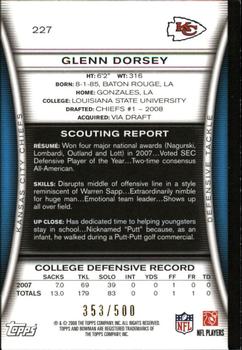2008 Bowman - Blue #227 Glenn Dorsey  Back