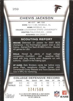 2008 Bowman - Blue #259 Chevis Jackson  Back