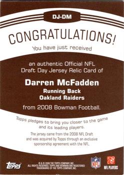 2008 Bowman - Draft Day Selections Relics #DJ-DM Darren McFadden Back