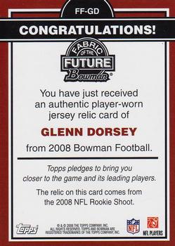 2008 Bowman - Fabric of the Future #FF-GD Glenn Dorsey Back