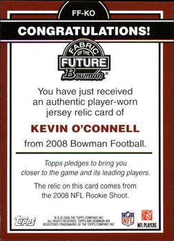 2008 Bowman - Fabric of the Future #FF-KO Kevin O'Connell Back
