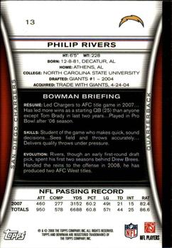 2008 Bowman - Gold #13 Philip Rivers  Back