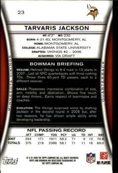 2008 Bowman - Gold #23 Tarvaris Jackson  Back