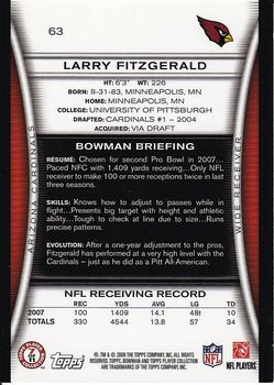 2008 Bowman - Gold #63 Larry Fitzgerald  Back