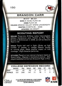 2008 Bowman - Gold #150 Brandon Carr  Back
