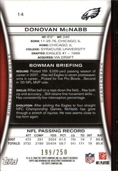 2008 Bowman - Orange #14 Donovan McNabb Back
