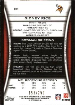 2008 Bowman - Orange #85 Sidney Rice Back