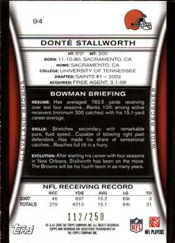 2008 Bowman - Orange #94 Donte Stallworth Back