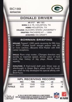 2008 Bowman Chrome - Refractors #BC189 Donald Driver Back