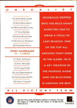2000 Upper Deck Victory #222 Tony Gonzalez Back