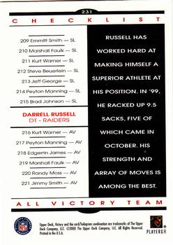 2000 Upper Deck Victory #231 Darrell Russell Back