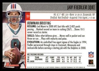 2001 Bowman #17 Jay Fiedler Back