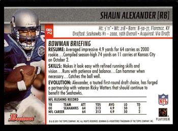 2001 Bowman #28 Shaun Alexander Back