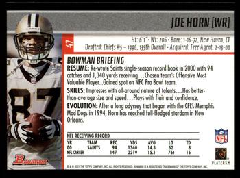 2001 Bowman #47 Joe Horn Back