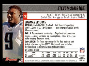 2001 Bowman #62 Steve McNair Back