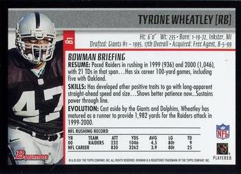 2001 Bowman #81 Tyrone Wheatley Back