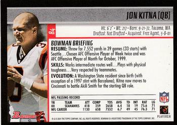 2001 Bowman #84 Jon Kitna Back