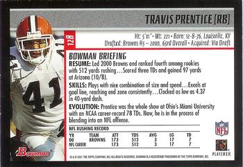 2001 Bowman #128 Travis Prentice Back