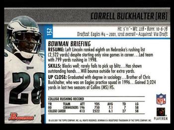 2001 Bowman #132 Correll Buckhalter Back