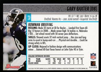 2001 Bowman #140 Gary Baxter Back