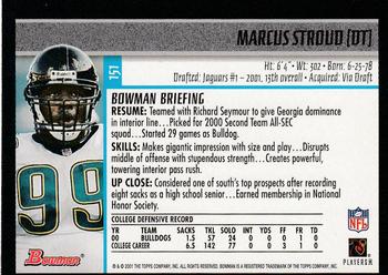 2001 Bowman #151 Marcus Stroud Back