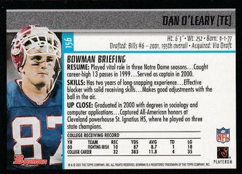 2001 Bowman #156 Dan O'Leary Back
