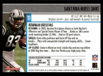 2001 Bowman #198 Santana Moss Back