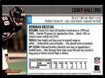 2001 Bowman #226 Corey Hall Back