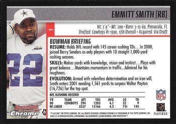 2001 Bowman Chrome #1 Emmitt Smith Back