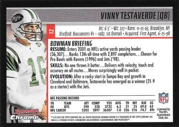 2001 Bowman Chrome #12 Vinny Testaverde Back