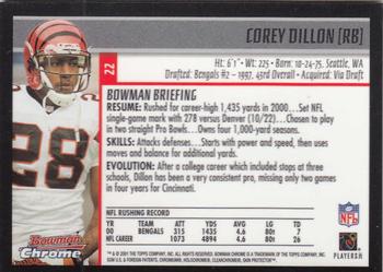 2001 Bowman Chrome #22 Corey Dillon Back