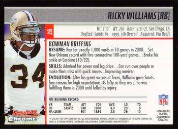 2001 Bowman Chrome #26 Ricky Williams Back