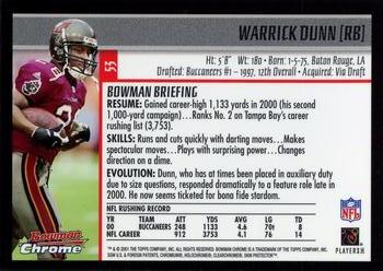 2001 Bowman Chrome #53 Warrick Dunn Back