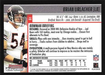 2001 Bowman Chrome #61 Brian Urlacher Back