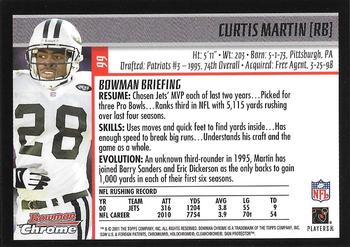 2001 Bowman Chrome #99 Curtis Martin Back