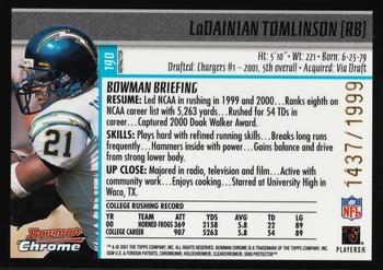 2001 Bowman Chrome #190 LaDainian Tomlinson Back
