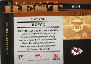 2008 Donruss Classics - Sunday's Best Jerseys #SB-4 Dwayne Bowe Back