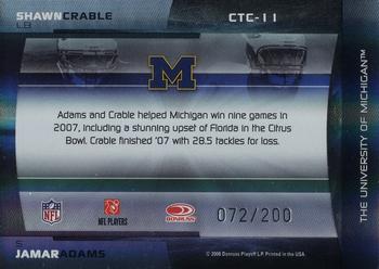2008 Donruss Elite - College Ties Combos Black #CTC-11 Shawn Crable / Jamar Adams Back