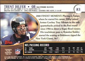 2001 Finest #83 Trent Dilfer Back