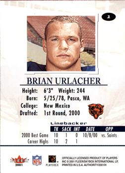2001 Fleer Authority #1 Brian Urlacher Back