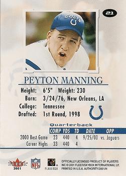 2001 Fleer Authority #21 Peyton Manning Back