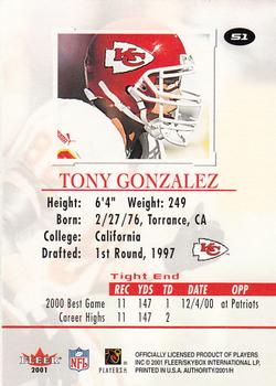 2001 Fleer Authority #51 Tony Gonzalez Back