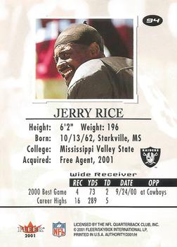 2001 Fleer Authority #94 Jerry Rice Back