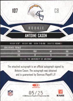2008 Donruss Gridiron Gear - Autographs Platinum Holofoil #107 Antoine Cason Back