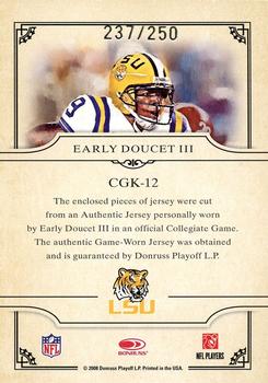 2008 Donruss Threads - College Gridiron Kings Materials #CGK-12 Early Doucet Back