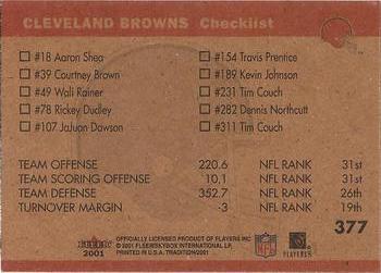 2001 Fleer Tradition #377 Cleveland Browns Team Leaders Back