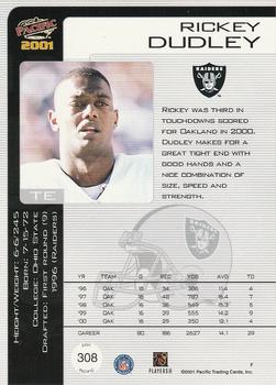 2001 Pacific #308 Rickey Dudley Back